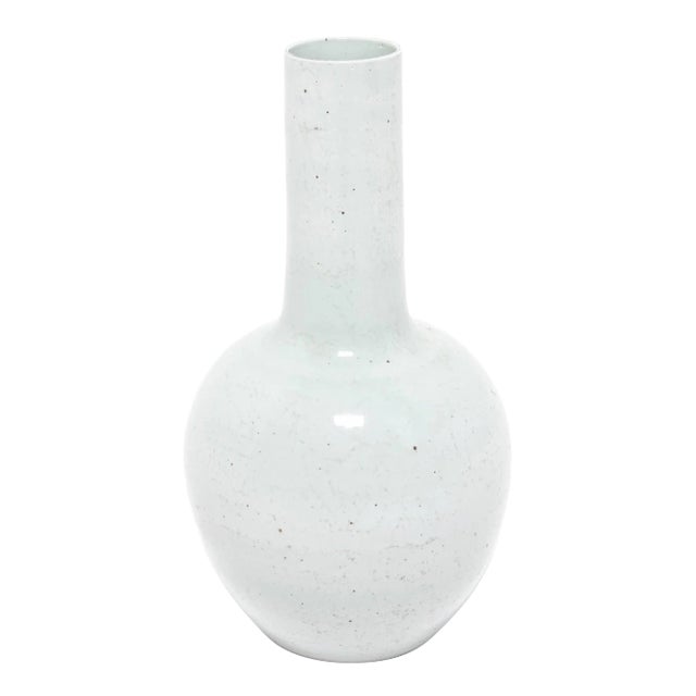 Tall Celadon White Bottleneck Vase For Sale