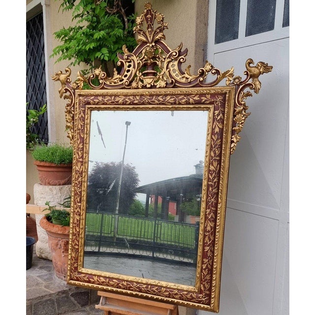 Wood Venetian Lacquered and Gilded Mirror with Friezes, 1850s For Sale - Image 7 of 10