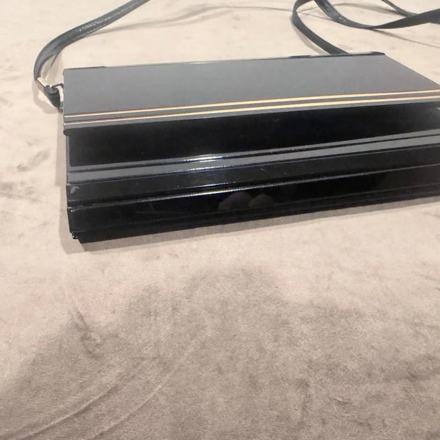 1970s Black Rodoide, Brass and Leather Italian Evening Bag For Sale - Image 6 of 15