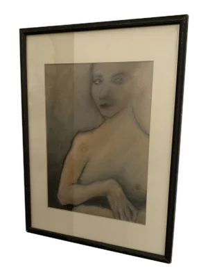 Late 20th Century "Portrait of a Lady" Figurative Pastel Drawing, Framed