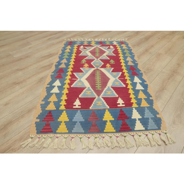 Size: 3 x 4.5 ft ( 90 x 135 cm) 35 x 53 inches Color: Organic Natural Dye ( Blue,Red,Yellow,Cream ) Material: 100% Hand...