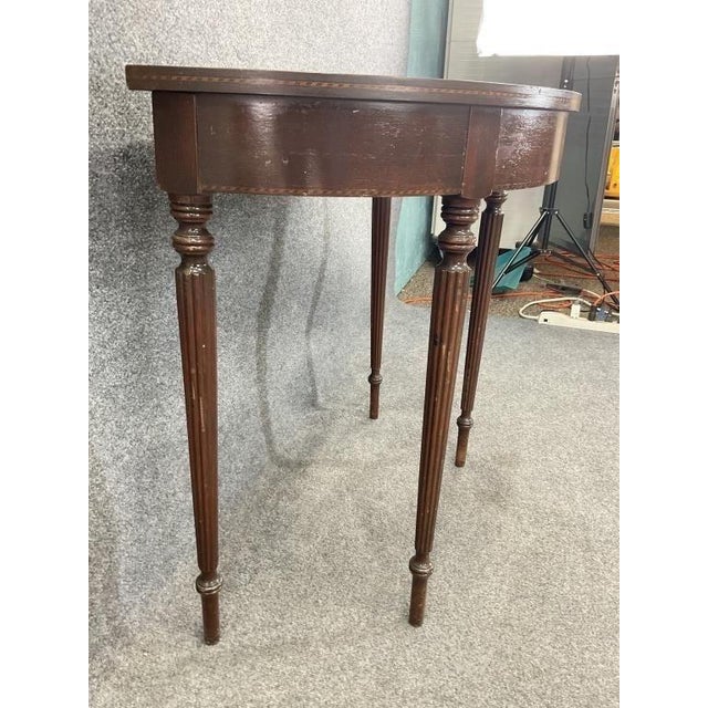 1920s Antique Sheraton Demilune Console Table | Mahogany Inlaid Federal Entry Table For Sale - Image 5 of 5