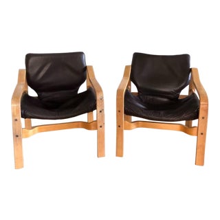 Leather German Bentwood Sling Chairs (Pair) For Sale