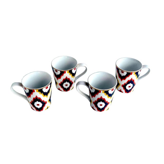 Vintage Ikat Patterned Porcelain Coffee Cups, Set of 4 For Sale In Miami - Image 6 of 10