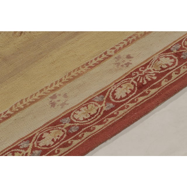 Textile Aubusson Style Flatweave Rug in Beige-Brown, Red Floral Medallion by Rug & Kilim For Sale - Image 7 of 8