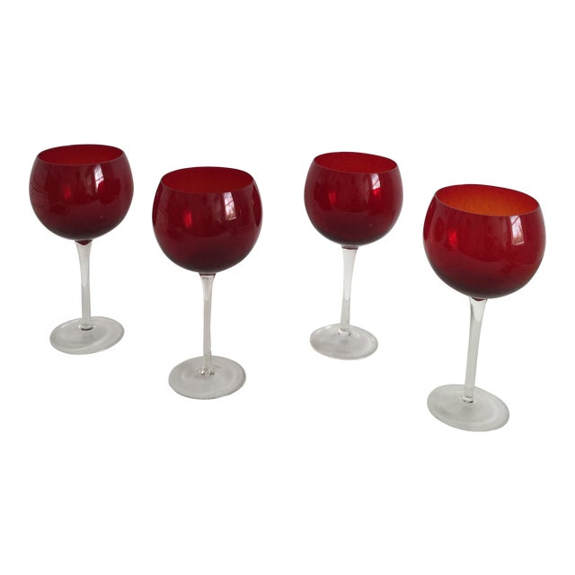 Mid Century Ruby Red Wine Steam Glasses Set Of 4 Chairish