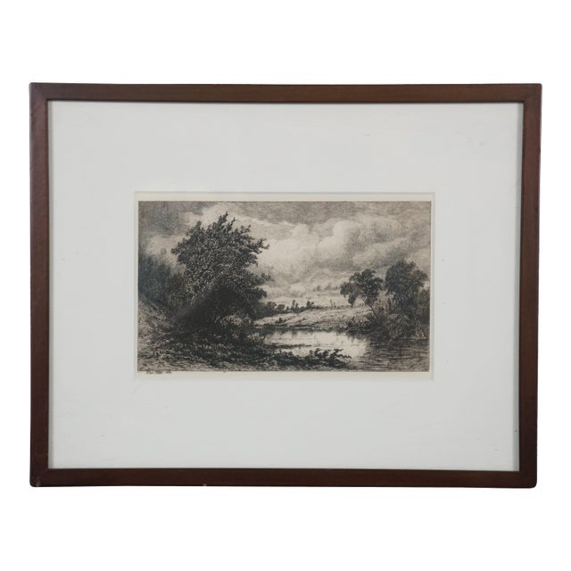 Antique 1880 Hendrik Dirk Kruseman Van Elten Shepang River Etching 15", Framed For Sale