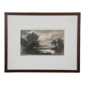 Antique 1880 Hendrik Dirk Kruseman Van Elten Shepang River Etching 15", Framed