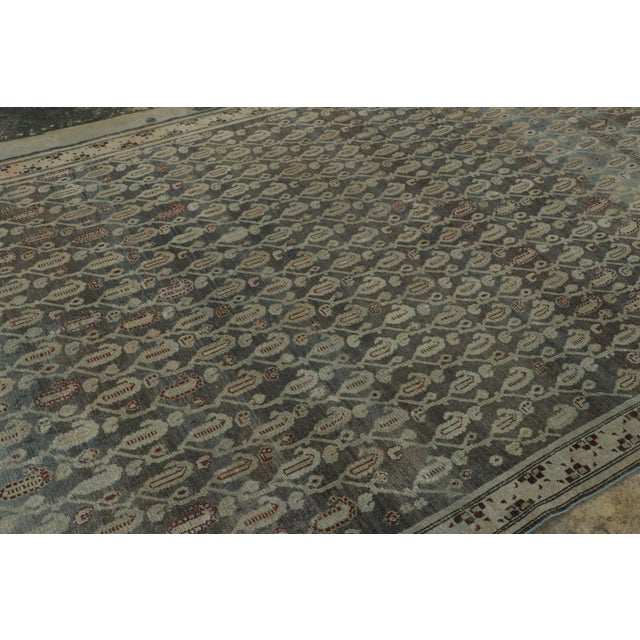 Rug & Kilim Antique Distressed Malayer Runner With Paisley Grid in Green Hues - Rug & Kilim For Sale - Image 4 of 9