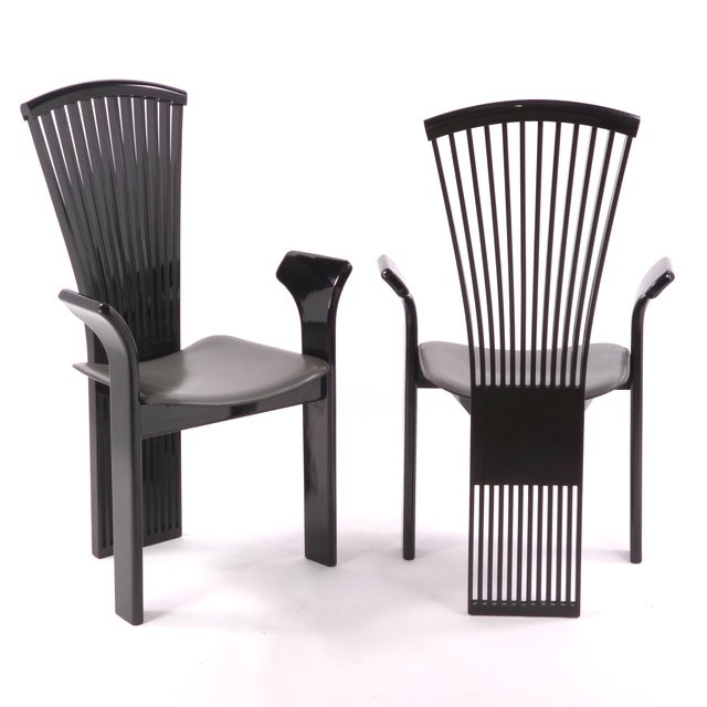 Wood Vintage Postmodern Attributed "Pietro Constantini" for Ello Furniture Set of 6 Dining-Arm Chairs For Sale - Image 7 of 8