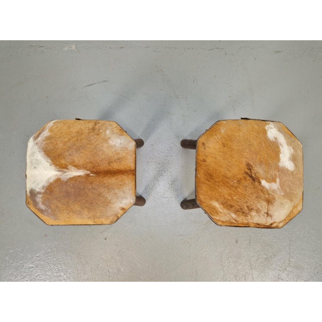 Brown Vintage Milk Stools with Cowhide Seats, 1950s, Set of 2 For Sale - Image 8 of 9