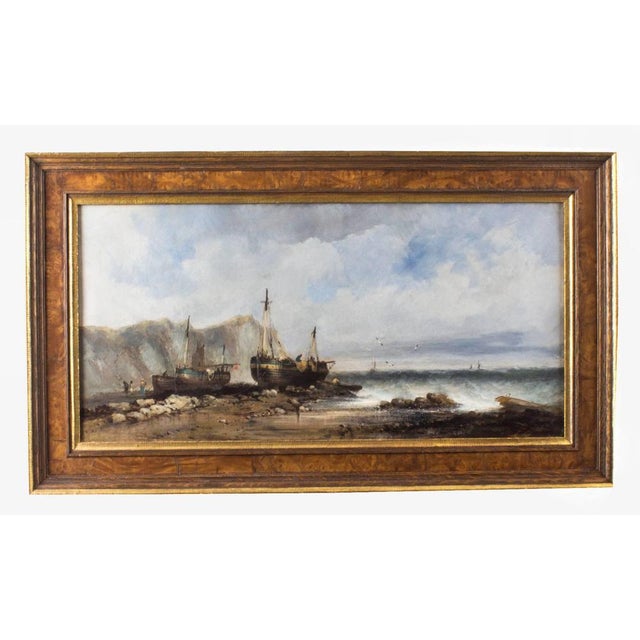 Textile Fishing Boats, 19th-Century, Oil on Canvas, Framed, Set of 2 For Sale - Image 7 of 11