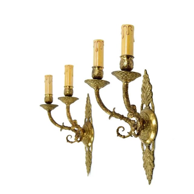 Empire Style Brass Wall Light, 1930s, Set of 2 For Sale - Image 6 of 6