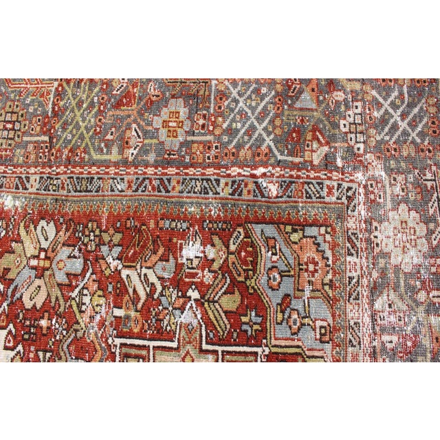 Antique Persian Heriz Rug Featuring Geometric Medallion Design in Rust and Ivory 4'8 X 6'2 For Sale - Image 9 of 13