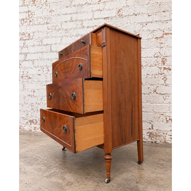 Vintage French Regency Style Solid Wood 4 Drawer Highboy Dresser on Wheels and Original Hardware For Sale In New York - Image 6 of 8