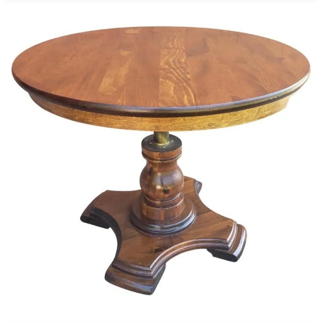 Wood American Classical Style Solid Pine and Brass Pedestal Center Table For Sale - Image 7 of 7