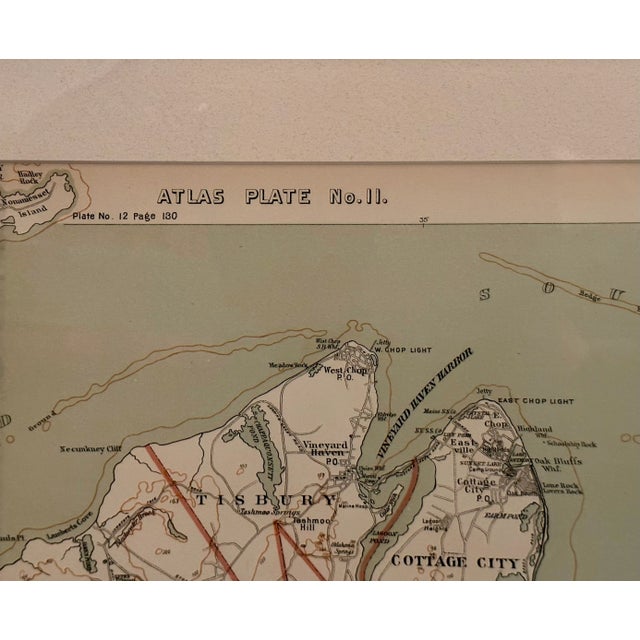 Light Green Antique 1891 George Walker Map of Martha's Vineyard, Framed For Sale - Image 8 of 12
