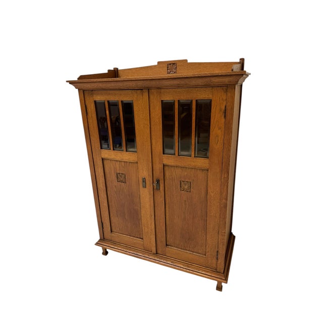 Arts and Crafts Art Nouveau Bookcase with Beveled Glass, 1900s For Sale - Image 11 of 11