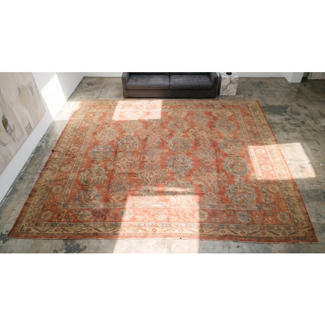 Tangerine Majestic Rose-Pink Color Traditional Style Antique Turkish Oushak Smyrna Rug For Sale - Image 8 of 9