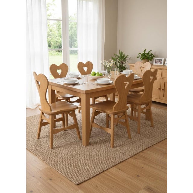 Wood Set of 6 Vintage Mid-Century Tyrolean Style Pine Heart-Back Dining Chairs For Sale - Image 7 of 8