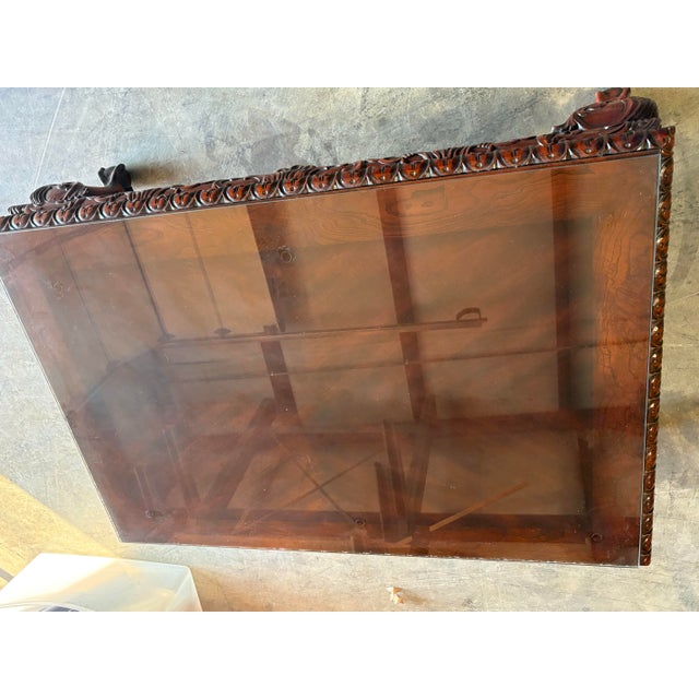 1990s Oversize Solid Mahogany Coffee Table With Intricate Carving For Sale - Image 4 of 4