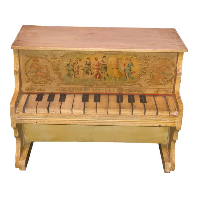 Early 1900s Antique Schoenhut Upright Toy Piano With Dancing Muses Lithograph For Sale