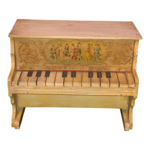 Early 1900s Antique Schoenhut Upright Toy Piano With Dancing Muses Lithograph