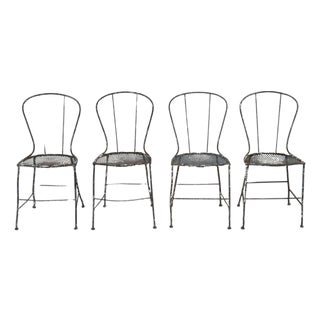 Set of Four French 19th Century Wrought Iron Garden Chairs For Sale