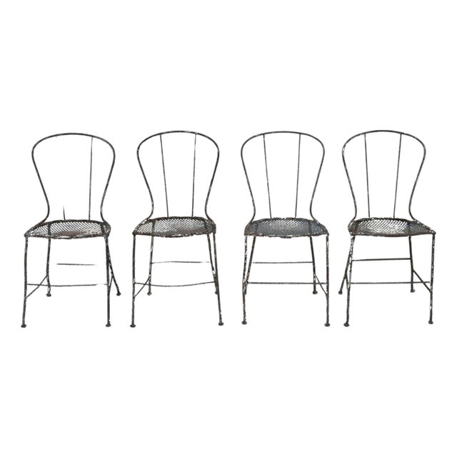 Set of Four French 19th Century Wrought Iron Garden Chairs For Sale