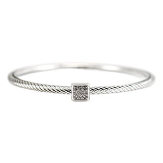 David Yurman 925 Sterling Silver Confetti Pave Diamond Cable Bangle Bracelet For Sale