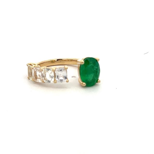 Natural Emerald and White Sapphire Ring 6.5 14k Y Gold 4.05 TCW Certified For Sale - Image 12 of 18