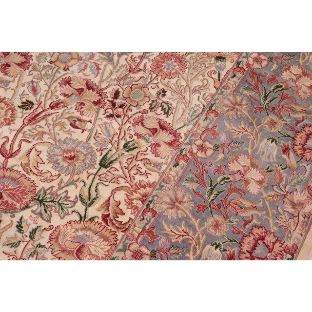 Shabby Chic 1990's Floral Pak-Persian Ivory/Blue Wool Rug - 9'0'' X 11'11'' For Sale - Image 4 of 9