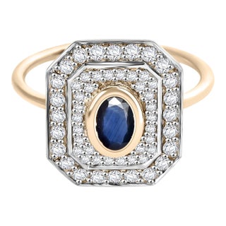 Halo Diamond Sapphire Stone Wedding Ring in 14k Gold Size 6 For Sale
