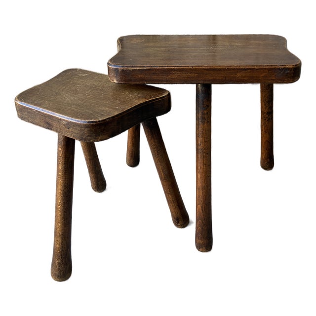 Pair of Small Vintage Wooden Nesting Side Tables, France For Sale