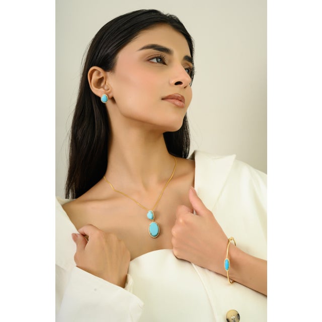 Vintage 12.2 Carat Turquoise Diamond Halo Bohemian Statement Pendant in 14k Gold For Sale - Image 10 of 14