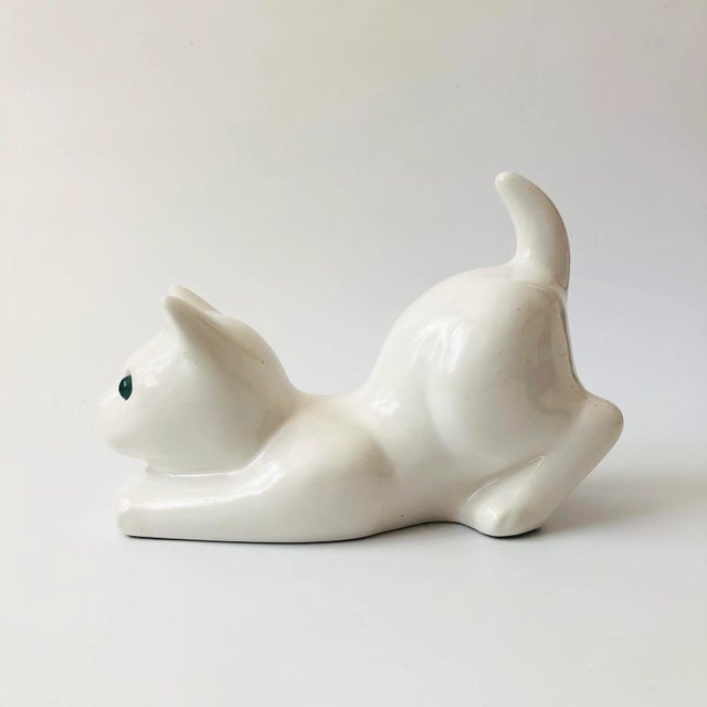 Large Vintage White Ceramic Cat by Elpa Alcobaca Portugal For Sale - Image 4 of 10