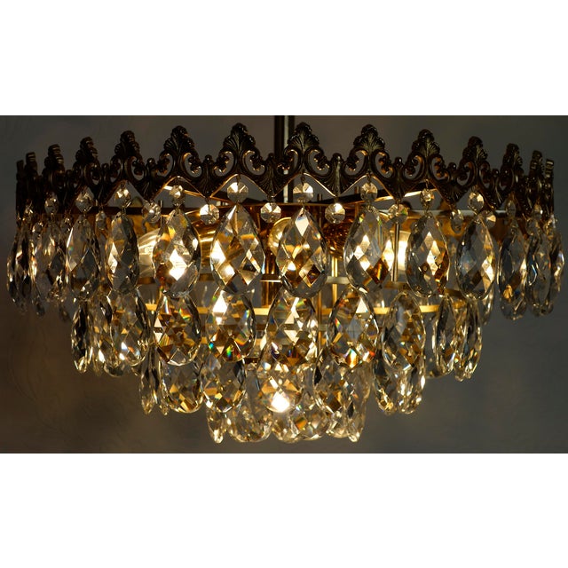 Gold Vienna Brass-Lead Crystal Seven Light Chandelier from Bakalowits, 1960s For Sale - Image 8 of 12