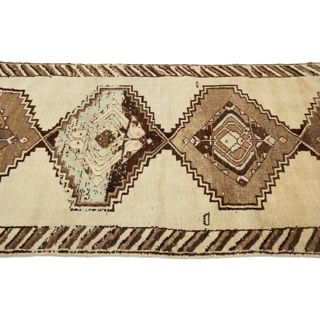 Beige Antique Malayer Persian Wool Runner With Tribal Design For Sale - Image 4 of 7