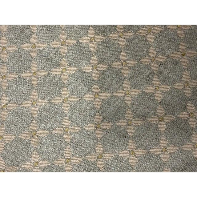 Aqua 1990s Colefax & Fowler Fabric on Upholstered Ottoman with Turned Feet & Brass Casters For Sale - Image 8 of 8