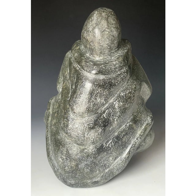 Mid 20th Century +25 LBS Huge Native Inuit Hand Carved Stone Sitting Human Art Sculpture For Sale - Image 9 of 11