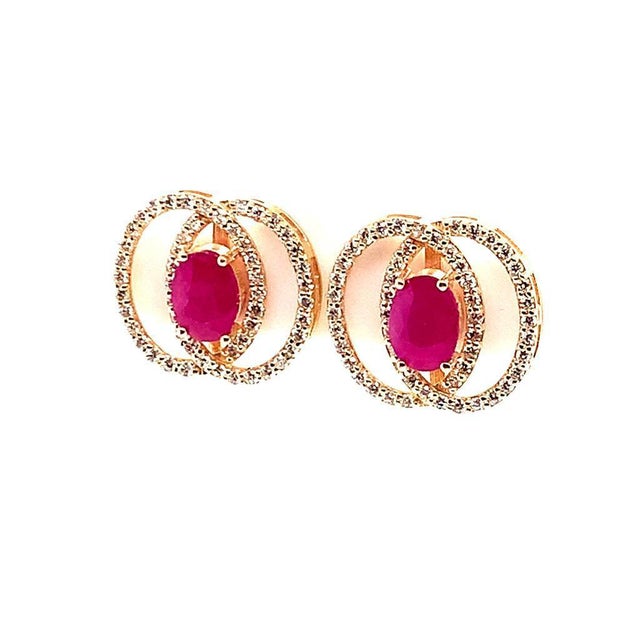 2010s Diamond Ruby Stud Earrings 14 Karat Yellow Gold 2.41 TCW Certified For Sale - Image 5 of 17