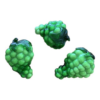 Vintage Italian Large Green Glass Grape Bunches- Set of 3 For Sale