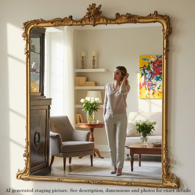 Antique very large 19th century gilt floor overmantle wall mirror – high quality full of authentic charm and character,...