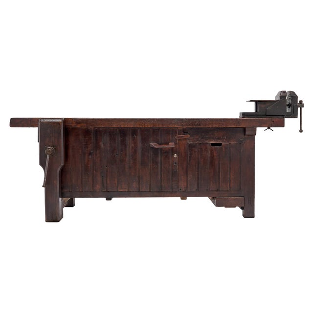 Brown Industrial, French Workbench, Oak, 1900s For Sale - Image 8 of 9