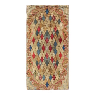 Colorful 19th Century Antique American Hooked Rug With Diamond Design 4'1 X 8'8 For Sale