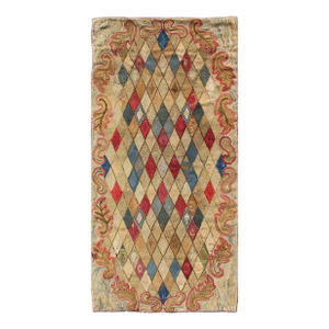 Colorful 19th Century Antique American Hooked Rug With Diamond Design 4'1 X 8'8