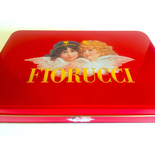 1980s Vintage 1980s Fiorucci New Wave Italian Fashion Cherub Angels Post Modern Red Tin Metal Box For Sale - Image 5 of 13