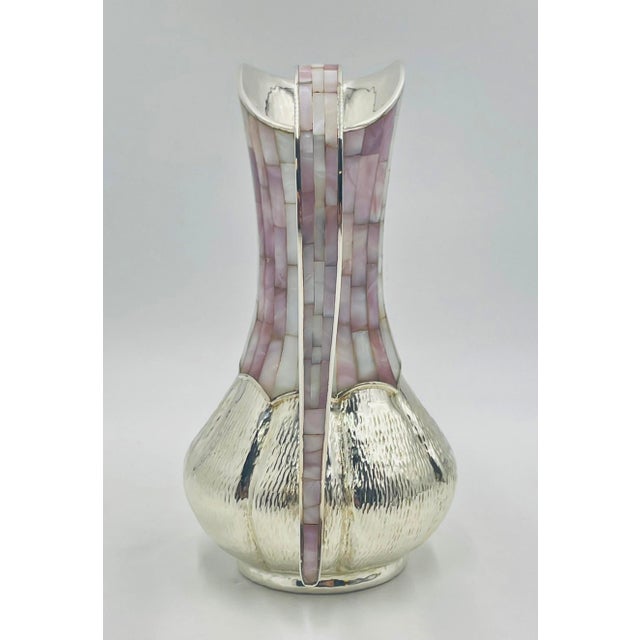 Silver 1960s Los Castillo Silver-Plated & Mother of Pearl Water Pitcher, Mexican Modernism For Sale - Image 8 of 18