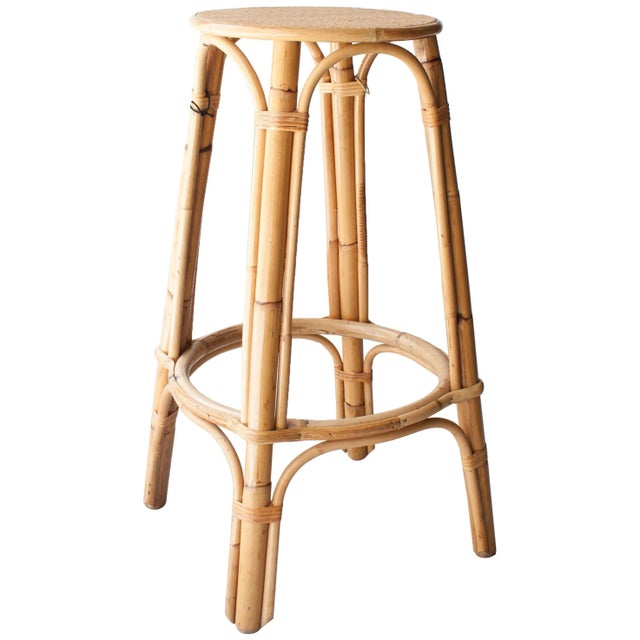 Mid-Century Bamboo Natural Fiber Stool, France, 1970s For Sale - Image 8 of 8