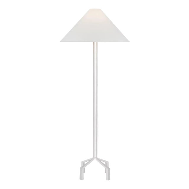 Marie Flanigan by Visual Comfort Signature Clifford Large Forged Floor Lamp in Plaster White with Linen Shade For Sale